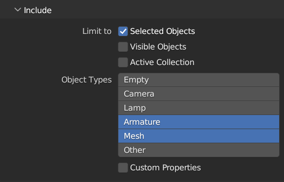 Blender Export - Include Section