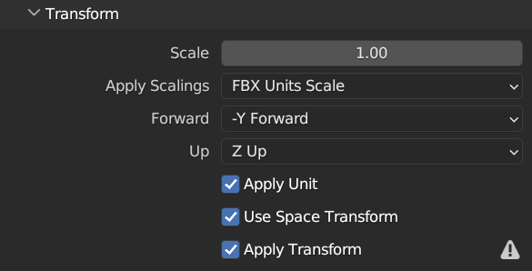 Blender Export - Transform Section